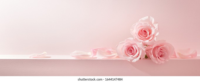 Minimal style. Pink rose petals set on pastel pink background. - Shutterstock ID 1644147484
