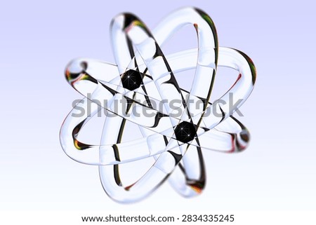 Minimal White Gradient Background with Soft Intersecting Orbital Glass Rings Scientific Atom Shape and Iridescent Curved Edges