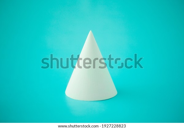 minimalism, geometric white cone on turquoise\
background,\
close-up