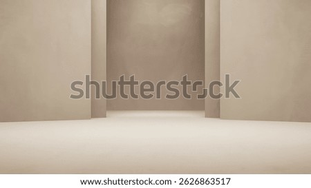 Minimalist 3d render of an empty runway stage with neutral tones and clean lines