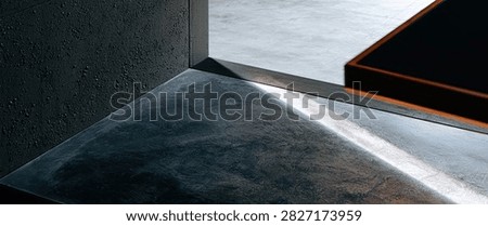Minimalist abstract image featuring sharp geometric lines, contrasting light and shadow, and textured concrete or stone surfaces.
