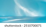 Minimalist abstract light blue background for product presentation. Stylish, panoramic composition with sunlight and abstract shadow or water reflection on wall. 
