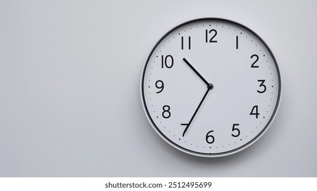 Minimalist Analog Wall Clock with White Face and Simple Black Hands Showing 10.35, 22.35. Ideal for Time Management and Modern Decor Concepts - Powered by Shutterstock