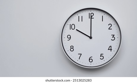 Minimalist Analog Wall Clock with White Face and Simple Black Hands Showing 22.00, 10.00. Ideal for Time Management and Modern Decor Concepts - Powered by Shutterstock