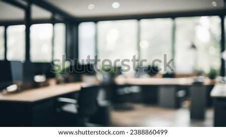 Minimalist beauty of uncluttered desks in a modern office setting in natural light. Blurred Abstract Bokeh background for design