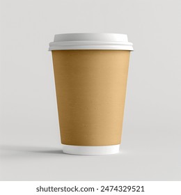 Minimalist Blank Kraft Coffee Cup for Takeaway, paper cup, Take-out coffee cup. Isolated on white background