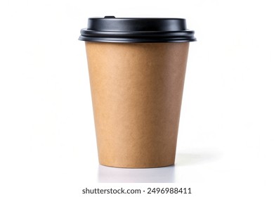 Minimalist Blank Kraft Coffee Cup. paper cup, Takeaway paper coffee cup isolated on white background, Blank take away kraft coffee cup