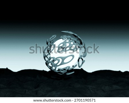 A minimalist and conceptual 3D render featuring an abstract, glowing white sphere encased in a complex, organic-like cage of dark geometric shapes.