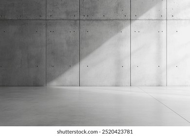 Minimalist concrete wall with sunlight casting a diagonal shadow across the floor. - Powered by Shutterstock