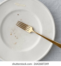 Minimalist dining scene with empty white plate.