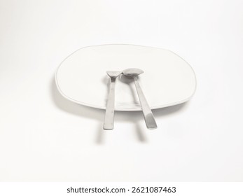 Minimalist Dining Setting with Elegant Plate and Silverware on White Background