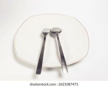 Minimalist Dining Setting with Elegant Plate and Silverware on White Background