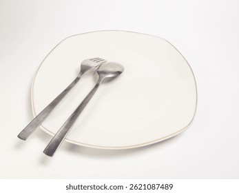 Minimalist Dining Setting with Elegant Plate and Silverware on White Background