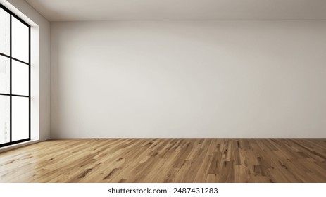 Minimalist Empty Room with Large Window and Wooden Floor - Powered by Shutterstock