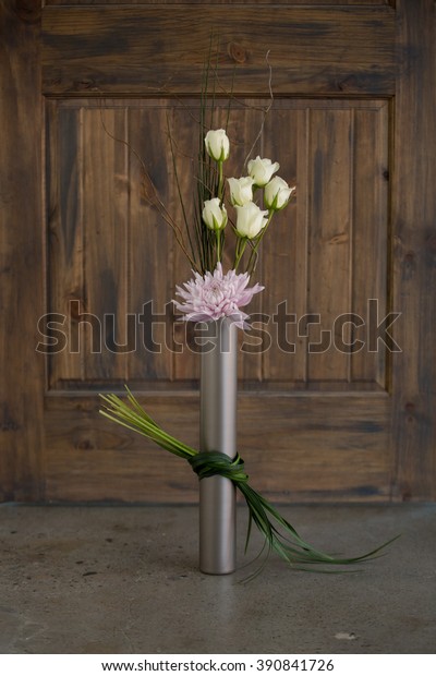 Minimalist Floral Centerpiece White Roses Tall Stock Photo Edit