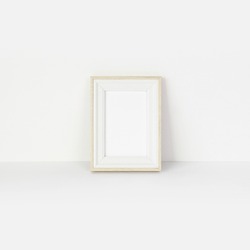 White canvas frame mock up template square size on white wood wall for ...