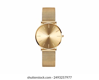 Minimalist Gold Mesh Watch. A sophisticated and elegant timepiece with a gold mesh strap and a minimalist dial design. - Powered by Shutterstock