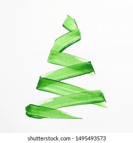 Minimalist Painting Of Christmas Tree On White Background