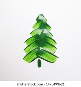 Minimalist Painting Of Christmas Tree On White Background