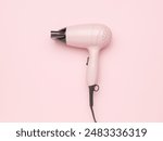 Minimalist Pink Hair Dryer on Pastel Pink Background - Modern Beauty Tool, Haircare Essentials