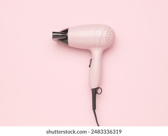 Minimalist Pink Hair Dryer on Pastel Pink Background - Modern Beauty Tool, Haircare Essentials