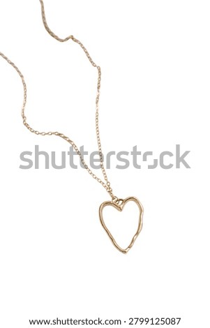 A minimalist studio shot of a delicate, thin gold chain necklace with an organic, wavy heart-shaped outline pendant hanging down against a solid white background.