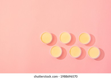 Minimalist Style Setup Of Creme Caramel On Pink Background