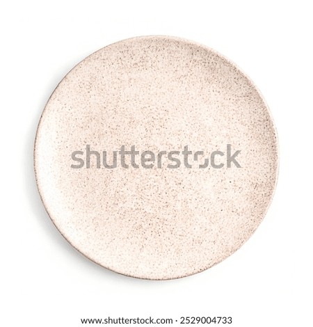 Minimalist Top View of an Empty Ceramic Plate on White Background. For showcasing clean and modern product photography, focusing on simplicity and minimalism.