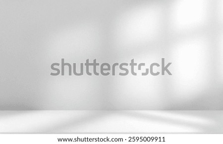 A minimalist white and grey wall interior background with soft window shadows. Ideal for studio backdrops, product presentations, and text insertions, creating a clean and modern aesthetic.

