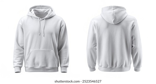 Minimalist White Hoodie Front and Back on White Background