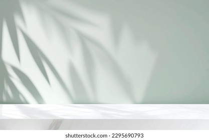 Minimalistic light background with blurred foliage shadow on a light wall. Beautiful background for presentation with with marble floor. - Shutterstock ID 2295690793