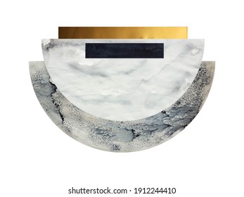 Minimalistic Modern Composition For Wall Decor. Geometric Shapes For Poster Printing In Interior.Home Decor In Gray And Gold Colors