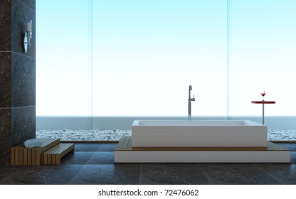 Minimalistic modern design style of a bathroom - Powered by Shutterstock