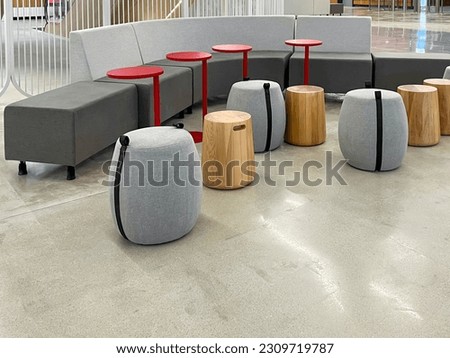 Minimalistic office Interior design of waiting area with simplistic modular seating design.