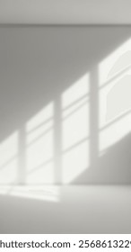 Minimalistic white studio background with window shadows. Perfect for product display, presentations, and clean, modern design concepts. Blurred background