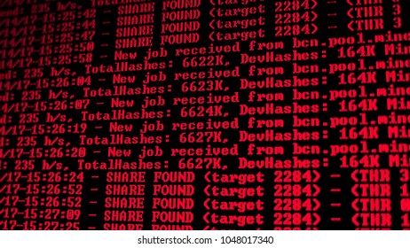 Mining Cryptocurrency process program on display PC. Using Software. Share Found.