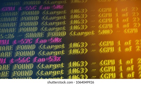 Mining Cryptocurrency process program on display PC. Using Software. Share Found.