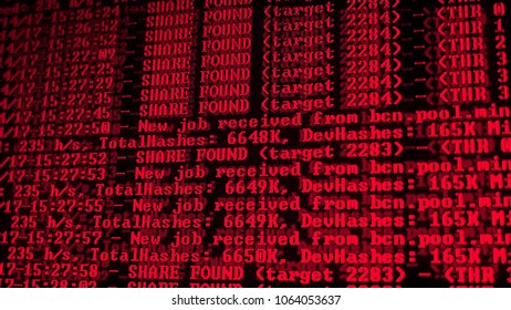 Mining Cryptocurrency process program on display PC. Using Software. Share Found.