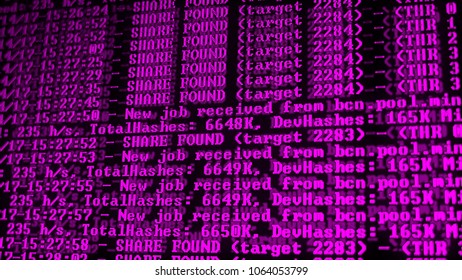 Mining Cryptocurrency process program on display PC. Using Software. Share Found.