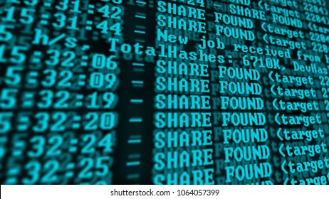 Mining Cryptocurrency process program on display PC. Using Software. Share Found.