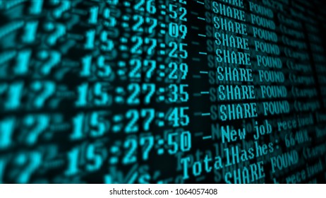 Mining Cryptocurrency process program on display PC. Using Software. Share Found.