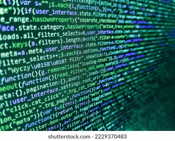 Mining Cryptocurrency process program on display PC. Abstract screen of software. SEO concepts for better SERP. WWW software development. Programming text on dark screen. Business stock grid