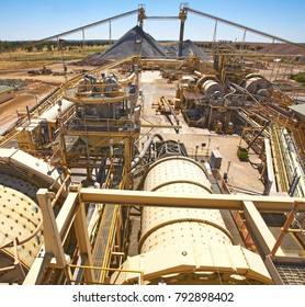 Mining plant, showing a full view of a processing plant in Australia, where ore is processed.
