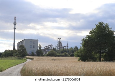 Mining Tower At Uranium Mine In The Czech Republic. U235 Radioactive Isotope Is Used For Production Of Fuel For Nuclear Power Station And After Enrichment As Source Of Energy Of Nuke Weapons In Bombs.