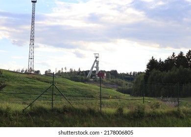 Mining Tower At Uranium Mine In The Czech Republic. U235 Radioactive Isotope Is Used For Production Of Fuel For Nuclear Power Station And After Enrichment As Source Of Energy Of Nuke Weapons In Bombs.