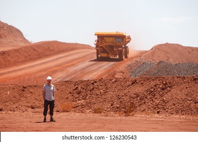 Mining Truck Working In Iron Ore Mines, Western Australia