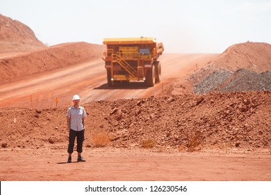 Mining Truck Working In Iron Ore Mines, Western Australia