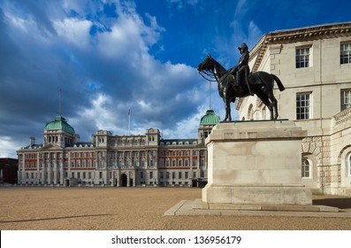 Ministry of Defense, Admiralty House, The Household Cavalry Museum, Horse Guards Parade. Westminster, London, England, UK. Cityscape shot with tilt-shift lens maintaining verticals