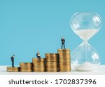 miniture model about Time and Business strategy, money saving, banking deposit, investment services business and Time management.