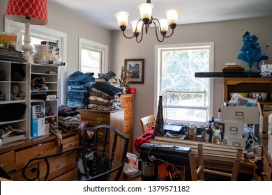 Minneapolis, Minnesota - April 24, 2019: Overcrowded Residential Kitchen In A Home Filled With Junk. Concept For Hoarding House, Messy Home, Remodeling
